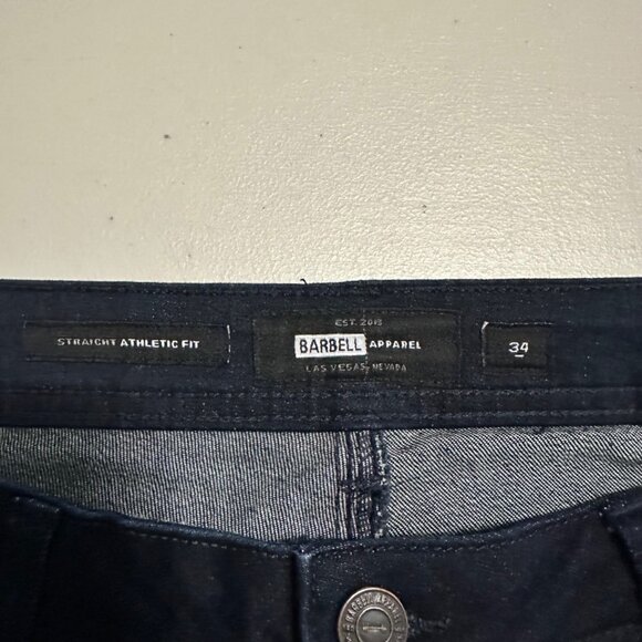 Barbell Apparel Straight Athletic Fit Dark Wash Stretch Denim Blue Jeans Mens 34 - Picture 5 of 9